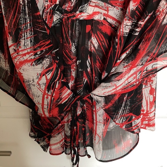 Addition Elle, Sheer blouse, Abstract Design, Red, White and Black - Picture 4 of 7